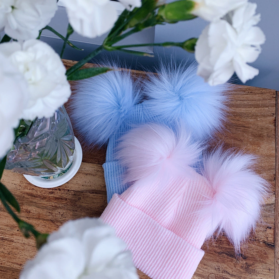 iphoneandroidapplications Ribbed Double Faux Fur Pom Pom Hat | iphoneandroidapplications