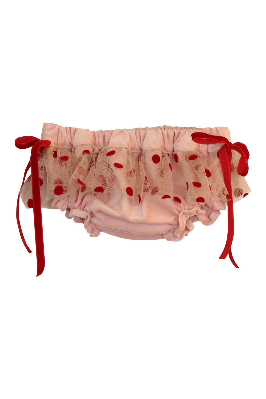 Phi "Rosie" Pink & Red Polka Dot Velvet Bloomers | iphoneandroidapplications