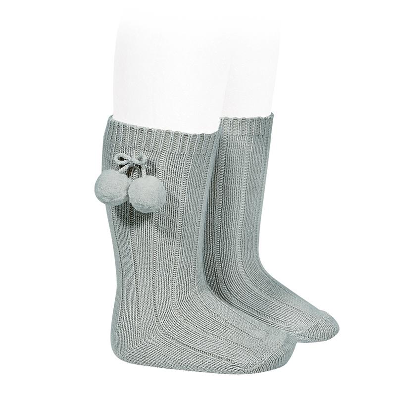 Condor Sage Green Knee High Pom Pom Socks | iphoneandroidapplications