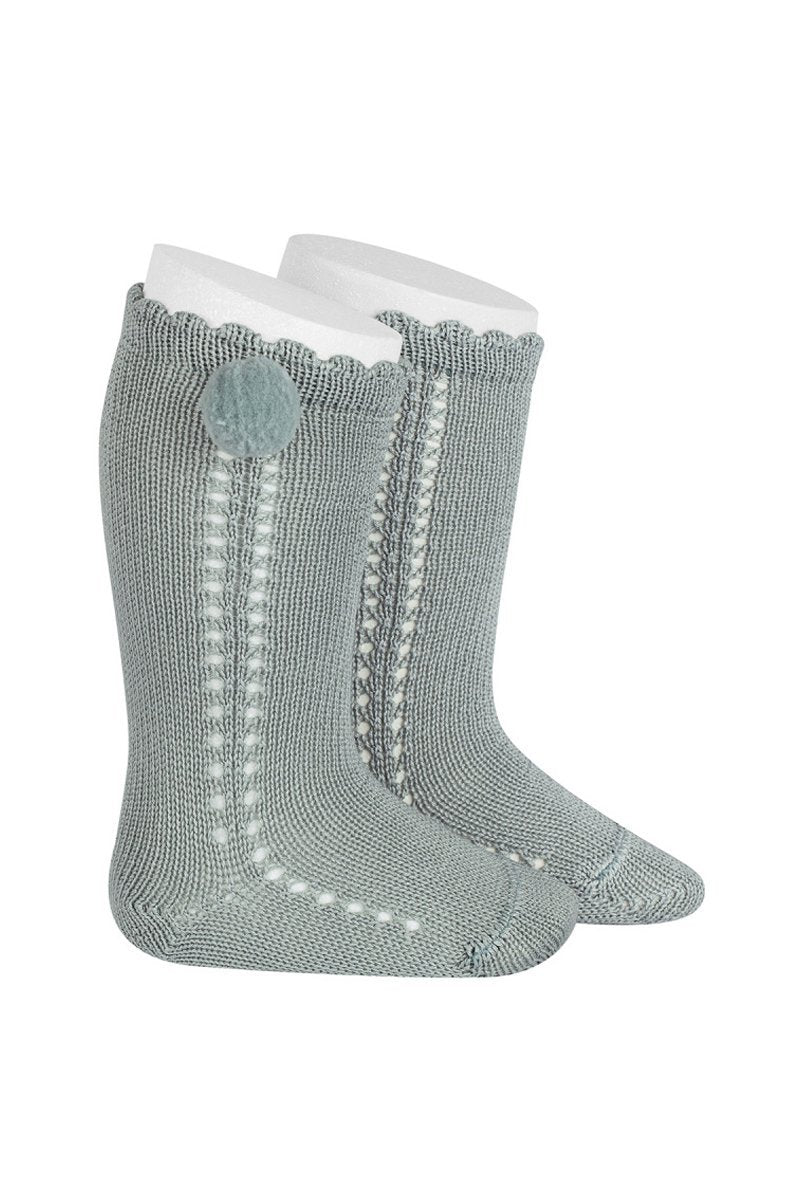 Condor Sage Green Openwork Pom Pom Socks | iphoneandroidapplications