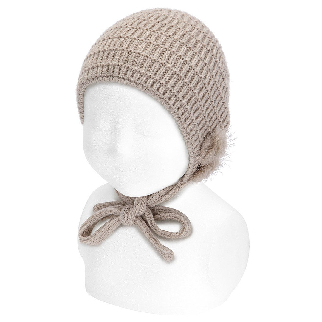 Condor Stone Knitted Bonnet with Pom Poms | iphoneandroidapplications