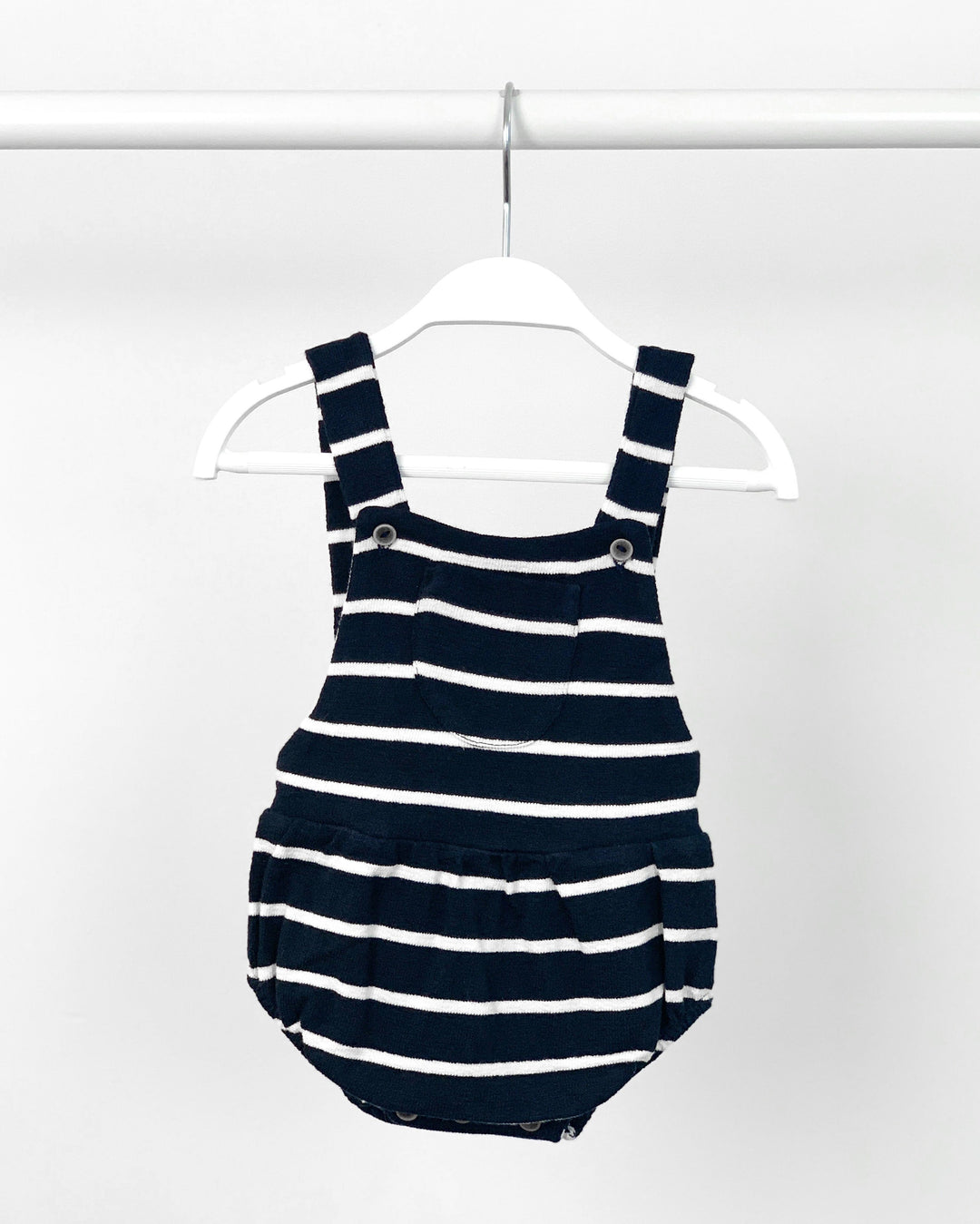 Babidu TERRY TOWELLING | Navy Striped Dungaree Romper | iphoneandroidapplications