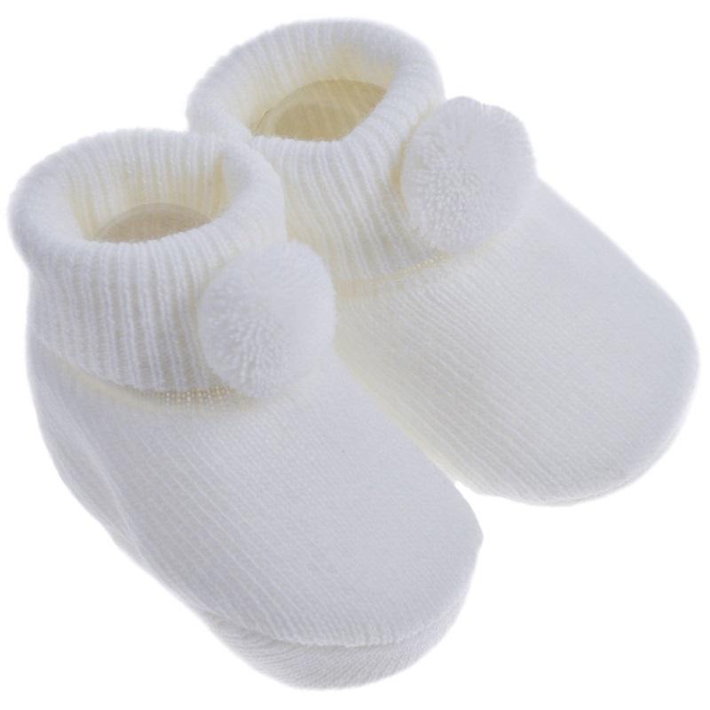 Soft Touch White Pom Pom Knitted Booties | iphoneandroidapplications