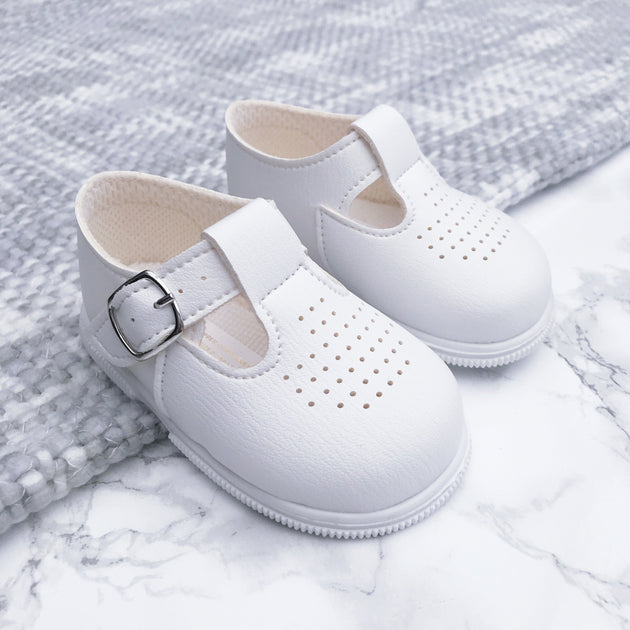 White T-Bar Hard Sole Shoes | Millie 