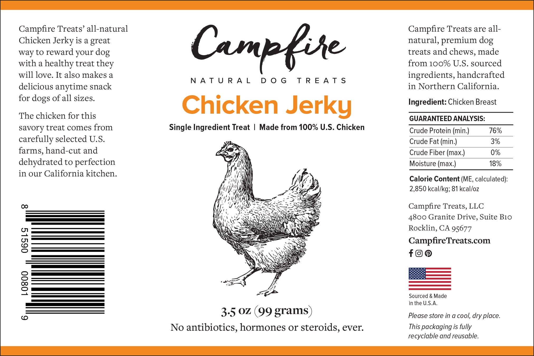Label of Premium Chicken Jerky for Dogs