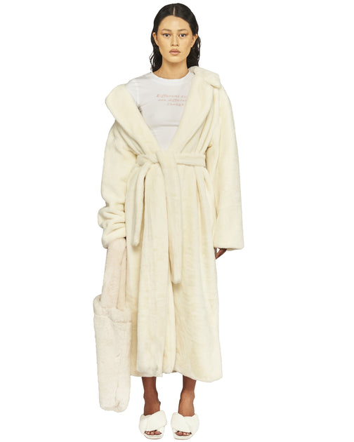 Cream Faux Fur Robe Coat