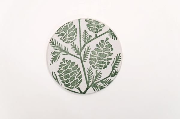 Green Floral - Block Printed Coasters