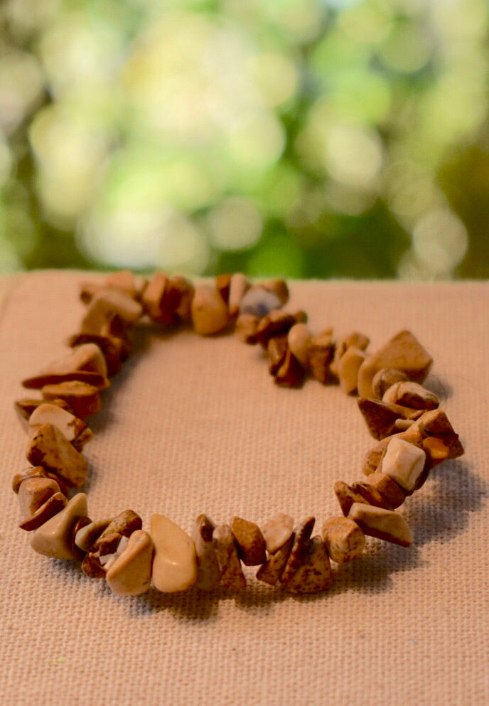 NATURAL PICTURE JASPER STONE GEMSTONE STRETCHY CHIP BRACELET
