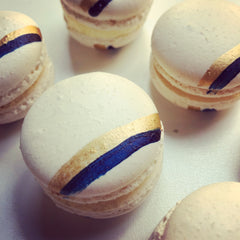 Navy and Gold Striped Custom Macarons
