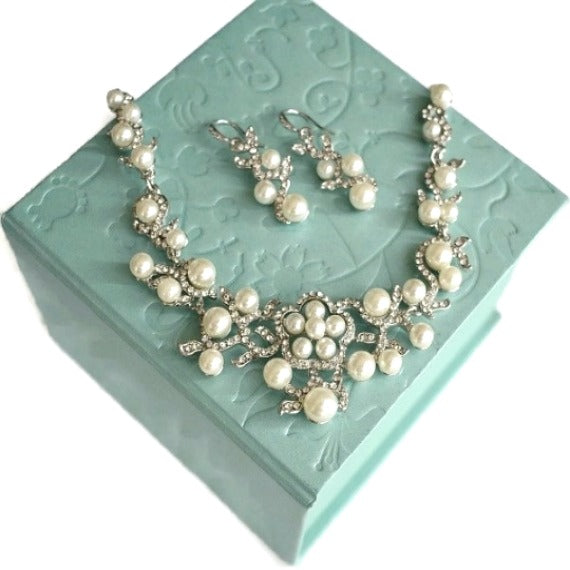 Crystal Broken China Jewelry Set Lily of the Valley Wedding Jewelry Pearl Necklace Bridal Jewelry Set