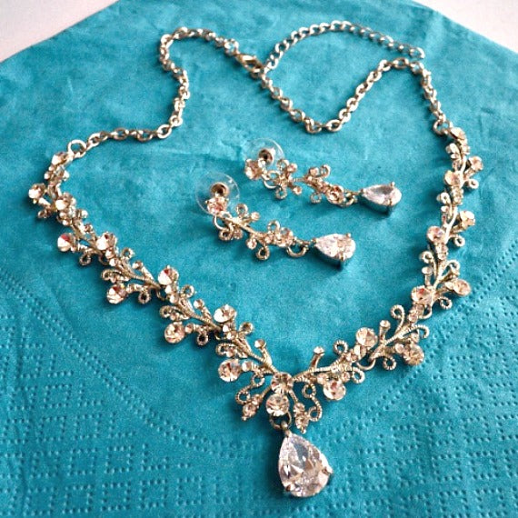 Art Deco Vine Crystals Bridal Jewelry Set Rhinestone Wedding