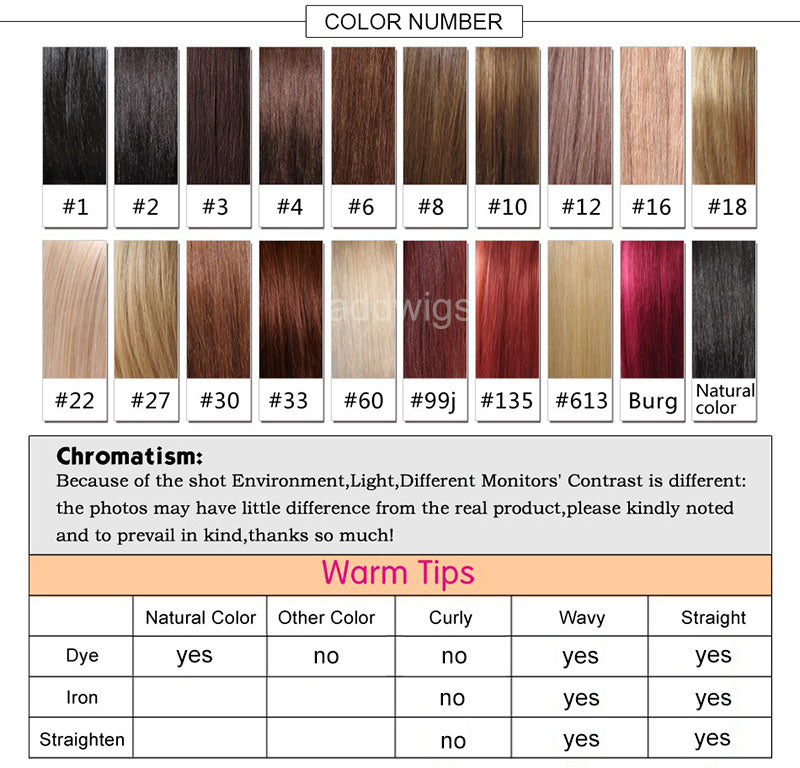 hair wigs color chart