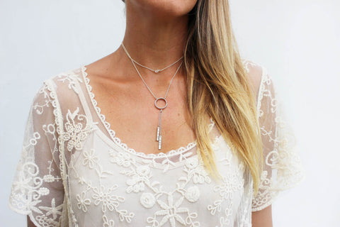 dotted lariat necklace and herkimer diamond choker