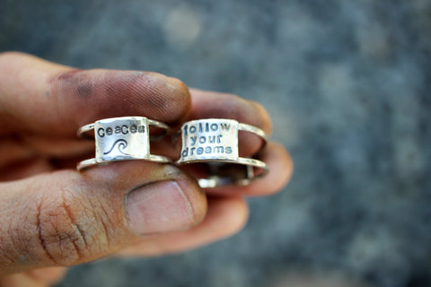 custom double band ring with words by dreaming tree creations