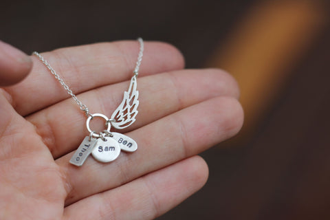 wing necklace mommy charm necklace personalized