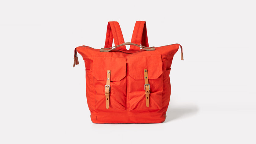 Ally Capellino Frank Waxed Cotton Rucksack in Flame Orange