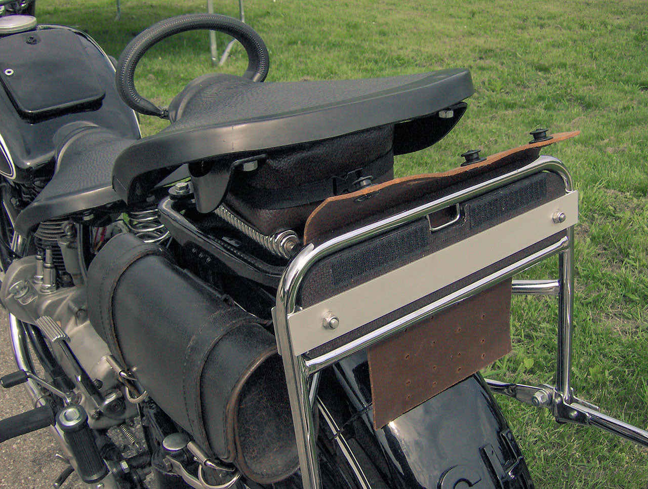Luggage support for vintage motorcycle bags.
