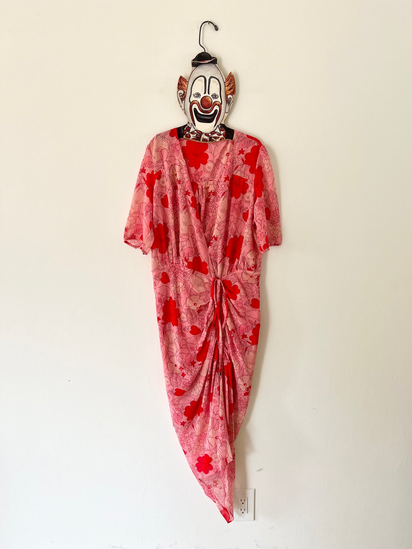 Y2K Does 70s Floral Pop Art Asymmetrical Midi Dress - M