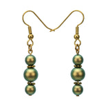 Irridescent Green Pearls Gold Dangle Earrings