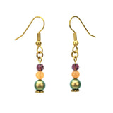 Irridescent Green Pearls, Aventurine & Amethyst Gold Earrings
