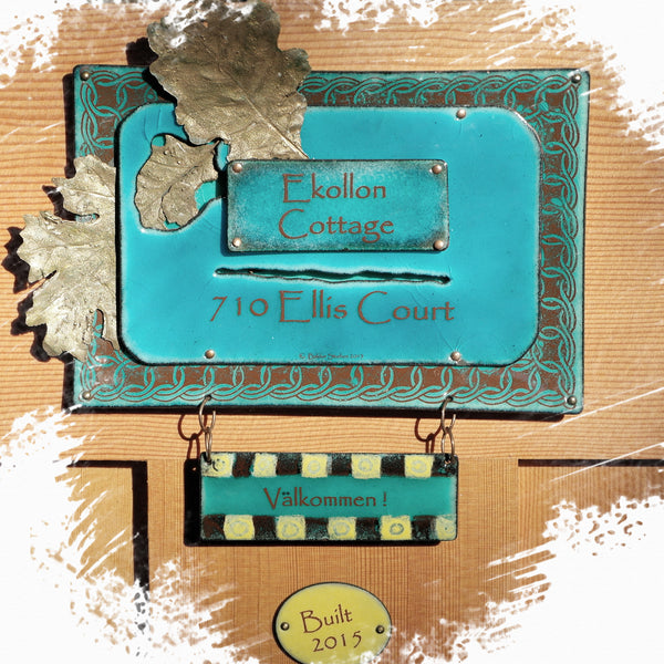 Handmade enamel door plaque made for Ekollon Cottage