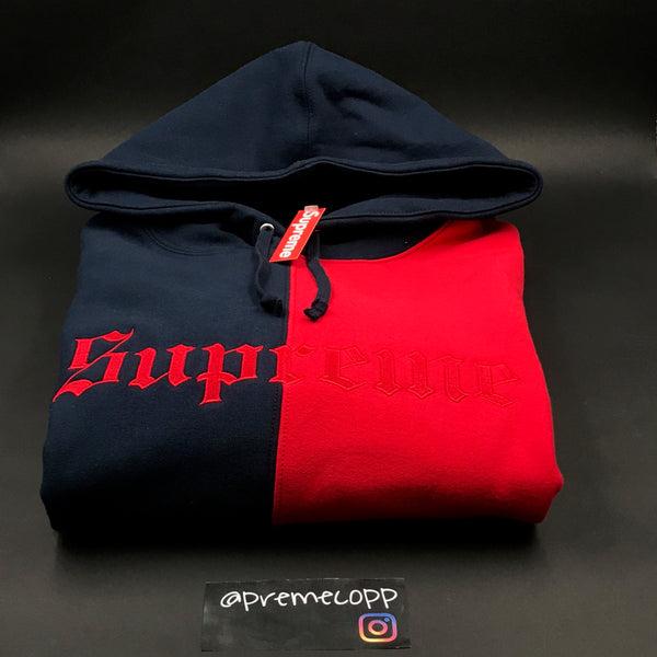 supreme split old english hooded sweatshirt