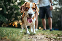 older beagle hustling down path