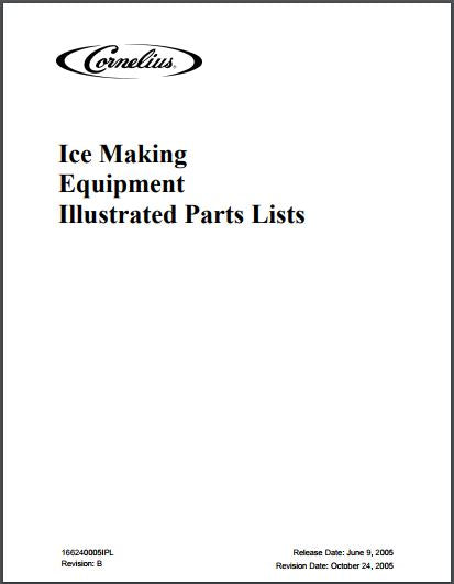 Cornelius Ice Making Equipment Spec Sheet and Illustrated Parts List