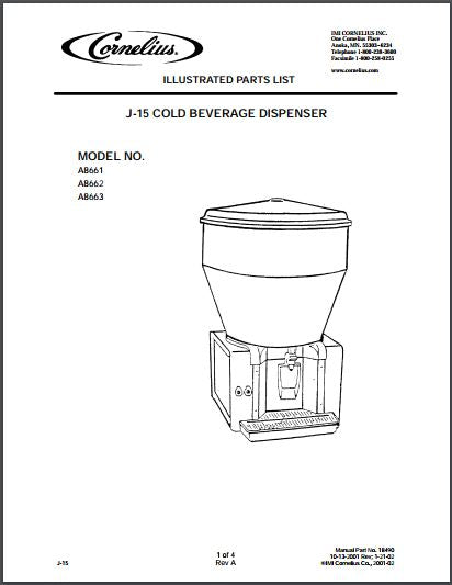 Cornelius Jetspray J-15 Cold Beverage Dispenser Spec Sheet