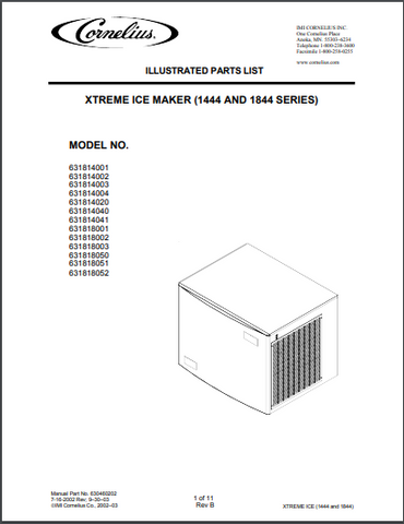 Cornelius Xtreme Ice Maker 1444 and 1844 Series Spec Sheet