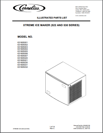 Cornelius Xtreme Ice Maker 522 and 530 Series Spec Sheet