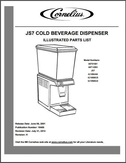 Jetspray JS7 Cold Beverage Dispenser Spec Sheet  Model Numbers: A8701001  A8712083  JS7  621058496  621058525  621058526