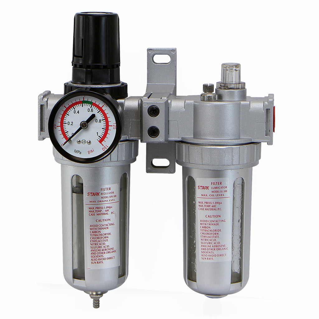 3/8" Air Compressor Filter Oil Water Separator Trap Tools w/ Regulator Gauge 