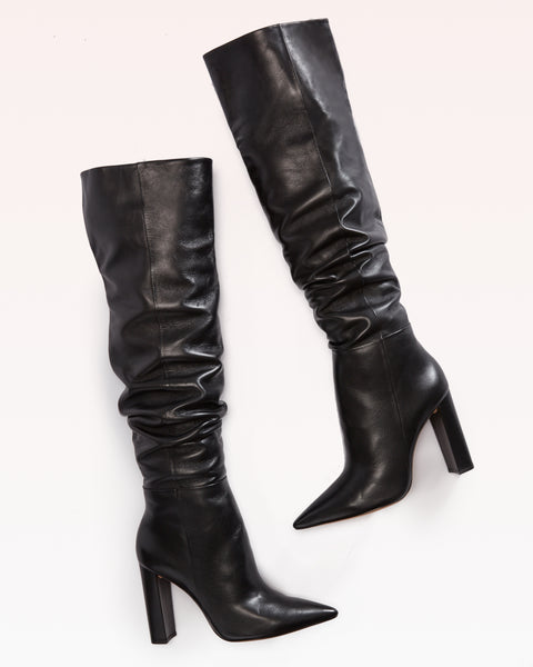 Anna Slouch Boot in Black Nappa Leather 
