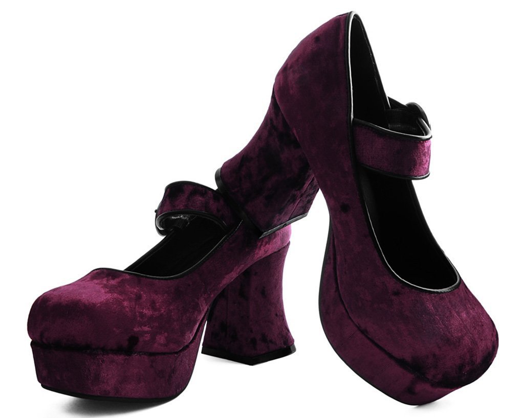 burgundy velvet platform heels