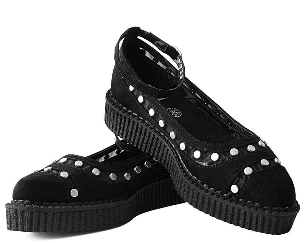 black pointed ballet ankle strap creeper