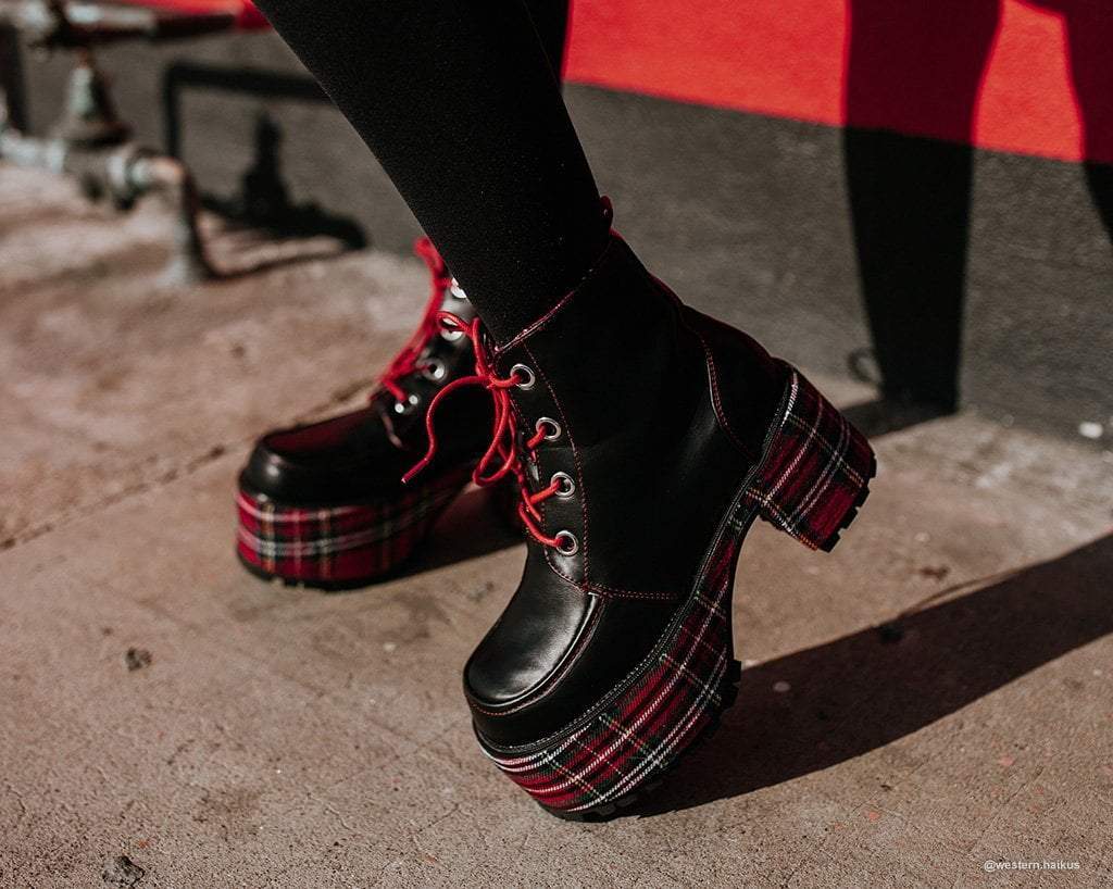 black and red plaid boots