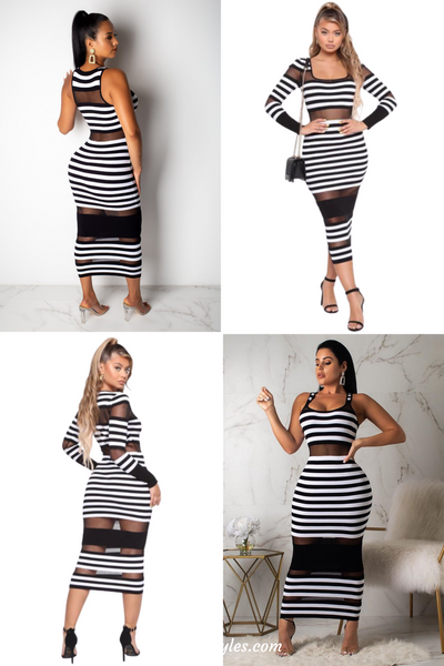 Black and White Cute Long Bodycon Dress