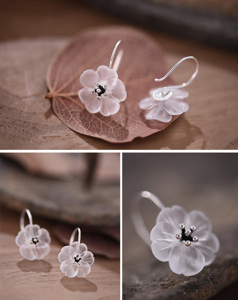 Flower in the Rain Drop Earring, Natural Crystal 925 Earrings - LUXYIN