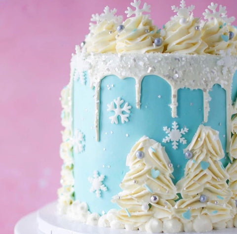 Snowy Winter Cake with Edible Glittery Bakery Bling Sugar Sprinkles