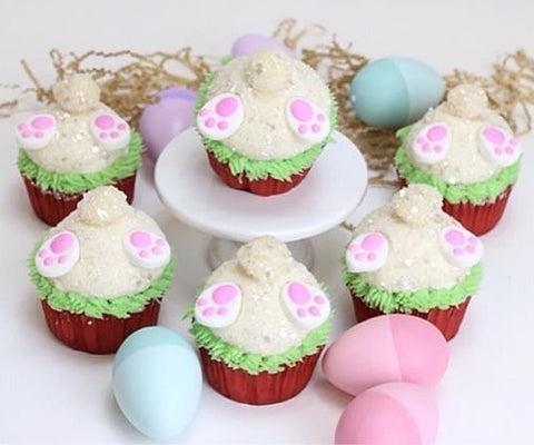 Easter Bunny Rabbit Butt Tail Cupcakes with Bakery Bling Glittery Sugar Sprinkles for Spring and Easter