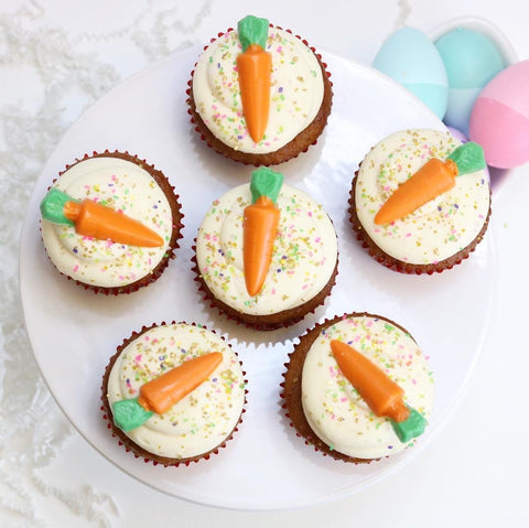 Carrot Cake Cupcakes for Easter and Spring Decorated with Edible Glitter Sprinkles by Bakery Bling