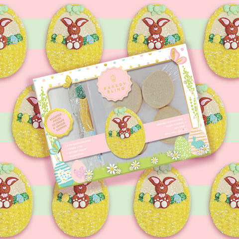 Easter Bunny Designer Cookie Kit with Pre-Baked Cookies, Glittery Sugar and Icing. Decorate Easter Cookies with Bakery Bling