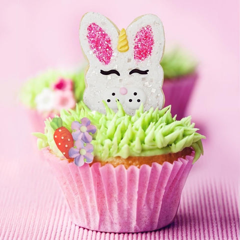 Easter Cupcakes with Bakery Bling Unicorn Bunny Cookie from Designer Cookie Kit as Cupcake Topper