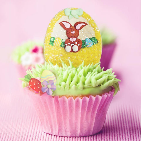 Easter Bunny Basket Cookie Used as a Cupcake Topper from Bakery Blings Easter Basket Designer Cookie Decorating Kit