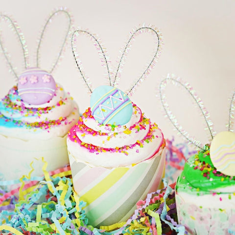 Cupcakes for Easter with Easter egg and Easter Bunny Ears with Pipe Cleaner Ears