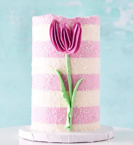 All Over Glitter Flower Striped Cake with Tulip and Spring and Easter Cake Decorating with Bakery Bling Glittery Sugar