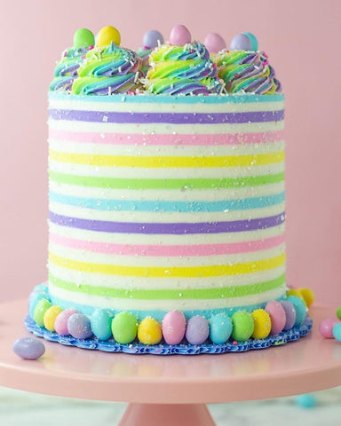 Rainbow Stripe Easter Cake Decorated with Bakery Bling Edible Glittery Sugar Sprinkles