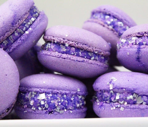 Fun Purple Macarons With Bakery Bling Edible Glitter for Birthday Party Trendy Sparkling Desserts