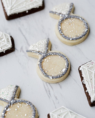 Diamond Engagement Ring Sugar Cookies with Edible Glitter Bakery Bling Diamond Glittery Sugar